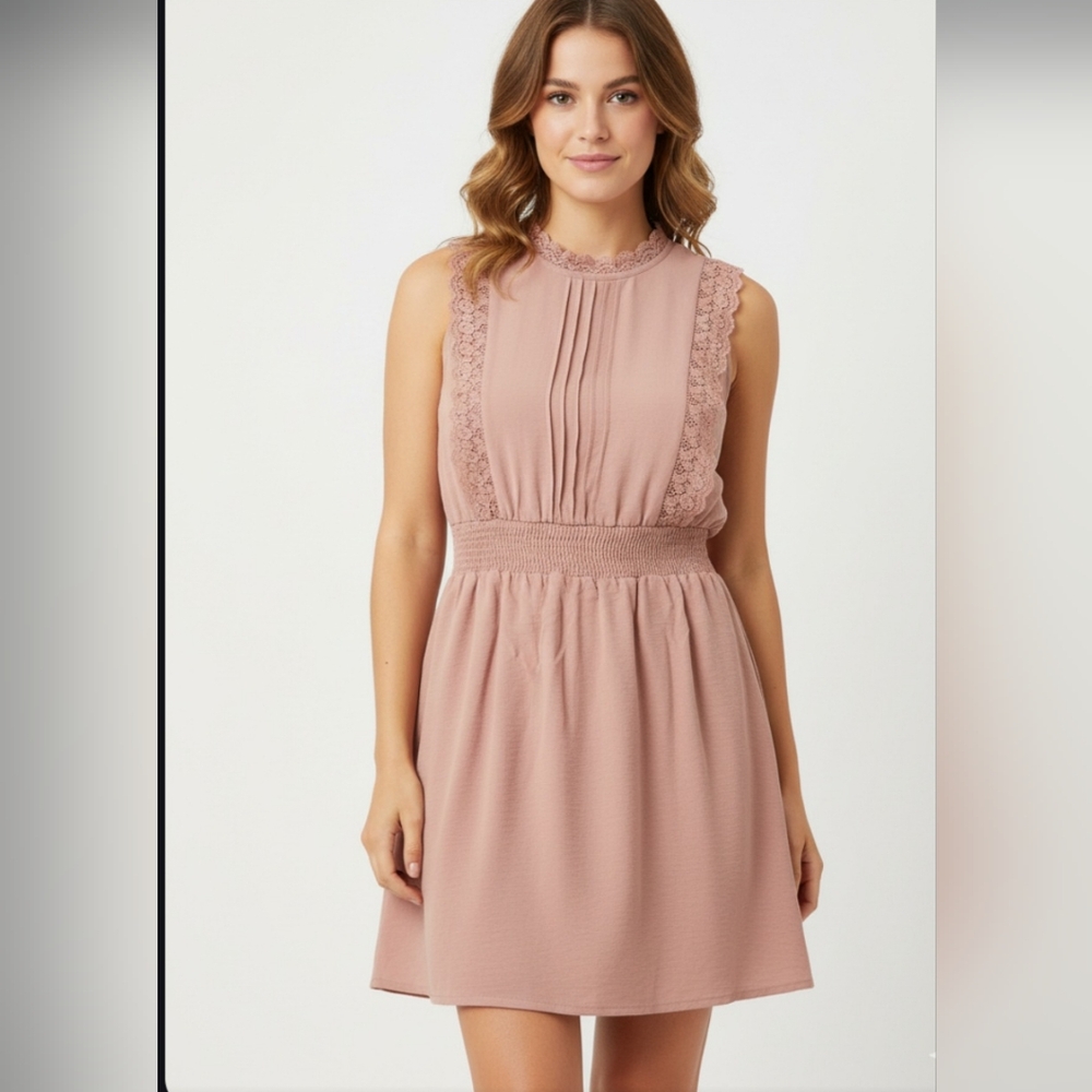 Sweet Wanderer Dusty Rose Sleeveless Lace Accent Mini Dress XL
